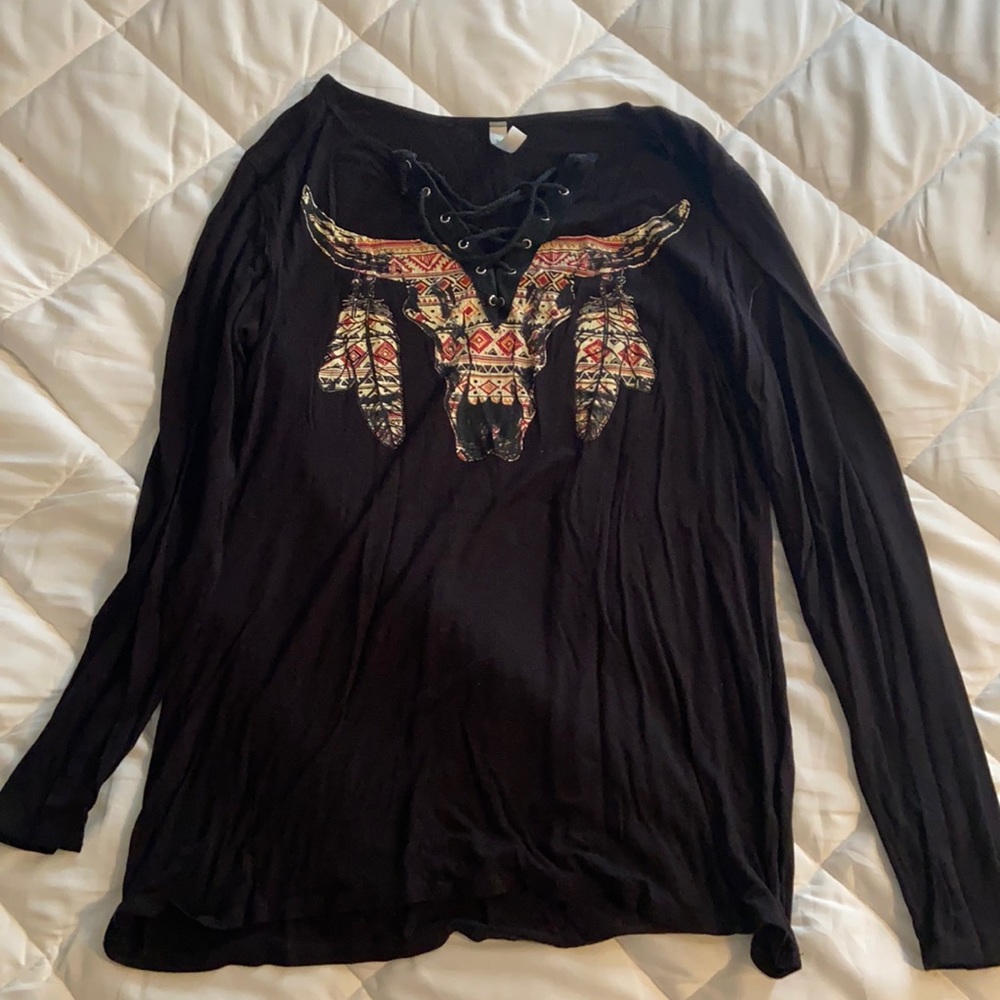 black long sleeve with steer skull